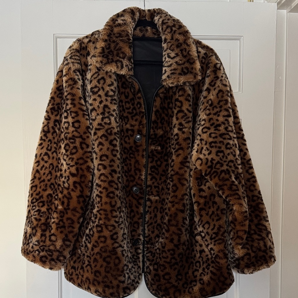 White Stag Reversible Brown Leopard Teddy Jacket